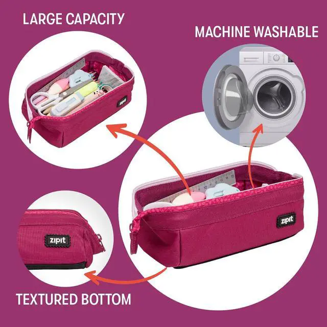 Alt view image 3 of 6 - Lenny Pencil Case, Wide-Opening Zipper Pouch for Girls, Pink