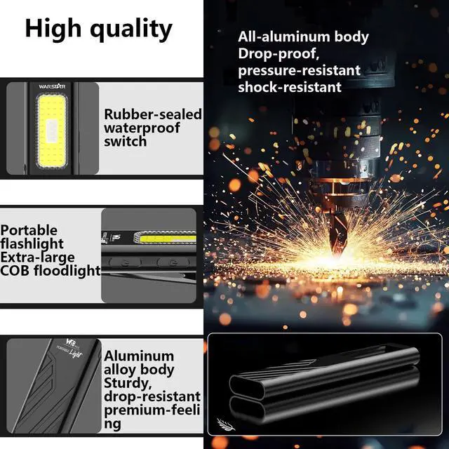 Alt view image 3 of 7 - EDC Flashlight, Ultra-Slim Tactical Work Light COB LED Rechargeable Type-C with Magnetic Back Clip & UV Light, 10 Modes for Outdoor Camping Hunting Emergency Home Use