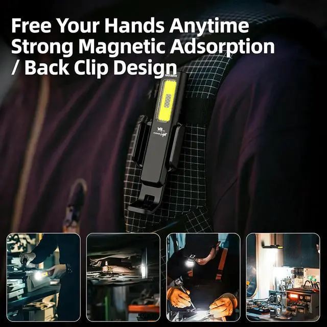 Alt view image 2 of 7 - EDC Flashlight, Ultra-Slim Tactical Work Light COB LED Rechargeable Type-C with Magnetic Back Clip & UV Light, 10 Modes for Outdoor Camping Hunting Emergency Home Use