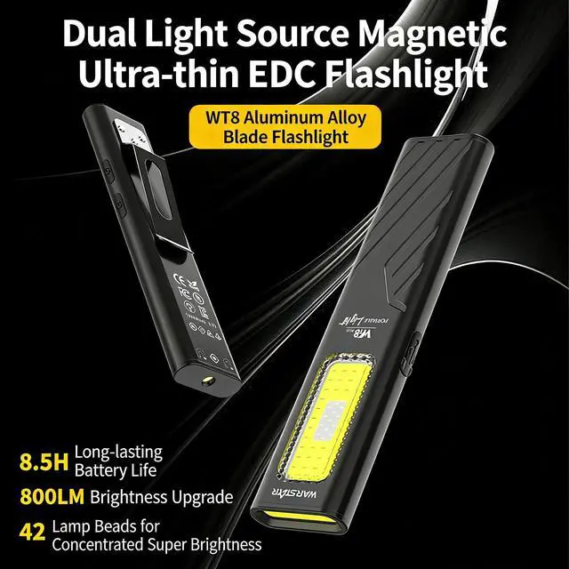 Alt view image 4 of 7 - EDC Flashlight, Ultra-Slim Tactical Work Light COB LED Rechargeable Type-C with Magnetic Back Clip & UV Light, 10 Modes for Outdoor Camping Hunting Emergency Home Use