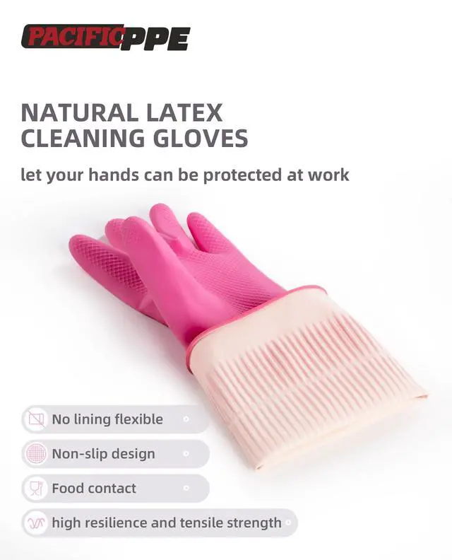 Alt view image 2 of 7 - Reusable Natural Latex Dishwashing Cleaning Gloves, 2 Pairs