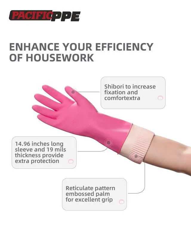 Alt view image 3 of 7 - Reusable Natural Latex Dishwashing Cleaning Gloves, 2 Pairs