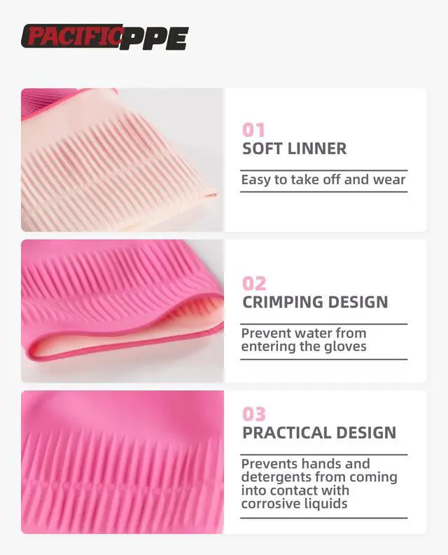 Alt view image 4 of 7 - Reusable Natural Latex Dishwashing Cleaning Gloves, 2 Pairs