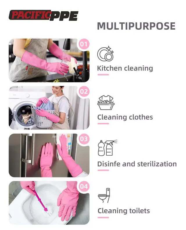 Alt view image 5 of 7 - Reusable Natural Latex Dishwashing Cleaning Gloves, 2 Pairs