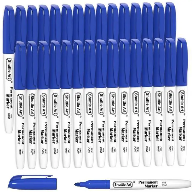 Main image of Permanent Markers, 30 Pack Blue Permanent Marker set,Fine Point, Works on Plastic,Wood,Stone,Metal and Glass for Doodling, Marking