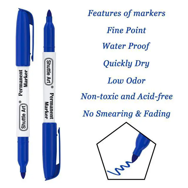 Alt view image 3 of 7 - Permanent Markers, 30 Pack Blue Permanent Marker set,Fine Point, Works on Plastic,Wood,Stone,Metal and Glass for Doodling, Marking