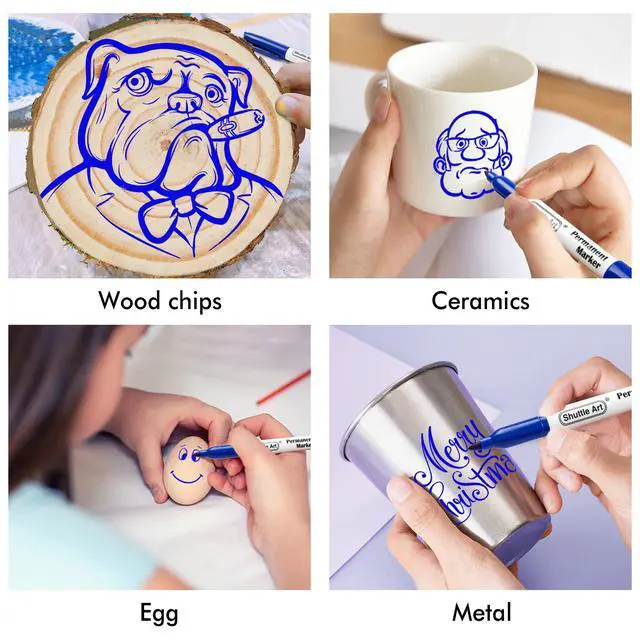 Alt view image 7 of 7 - Permanent Markers, 30 Pack Blue Permanent Marker set,Fine Point, Works on Plastic,Wood,Stone,Metal and Glass for Doodling, Marking