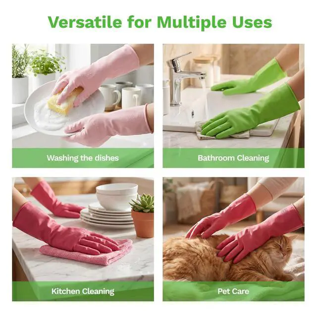 Alt view image 4 of 6 - Nitrile Rubber Cleaning Gloves for Dishwashing, 3 pairs of reusable kitchen gloves, suitable for dishwashing and household cleaning, with a non-slip design, Pefect for Woman Men (Large)