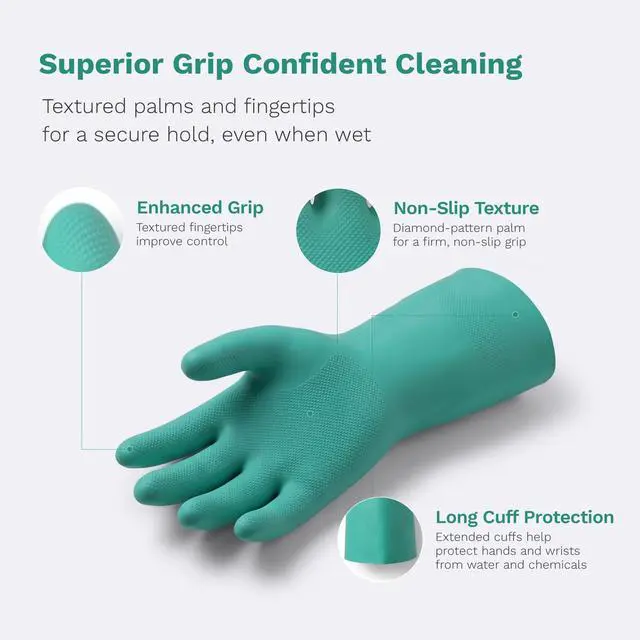 Alt view image 2 of 6 - Nitrile Rubber Cleaning Gloves for Dishwashing, 2 pairs of reusable kitchen gloves, suitable for dishwashing and household cleaning, with a non-slip design, Pefect for Woman Men (Large)