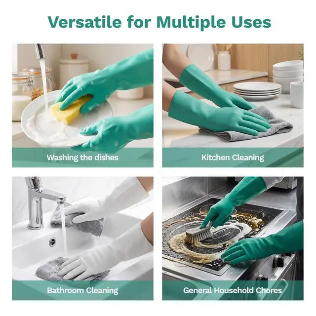 Alt view image 4 of 6 - Nitrile Rubber Cleaning Gloves for Dishwashing, 2 pairs of reusable kitchen gloves, suitable for dishwashing and household cleaning, with a non-slip design, Pefect for Woman Men (Large)