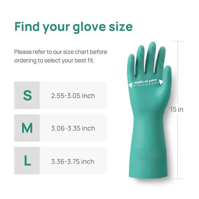 Alt view image 6 of 6 - Nitrile Rubber Cleaning Gloves for Dishwashing, 2 pairs of reusable kitchen gloves, suitable for dishwashing and household cleaning, with a non-slip design, Pefect for Woman Men (Large)