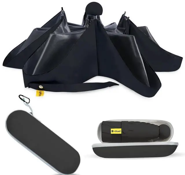 Main image of Compact Travel Umbrella - Mini Manual Umbrella for Purse, Windproof & UPF 50+ Sun & Rain Protection, Lightweight Portable Folding with Case for Women, MenKids (Black 02)