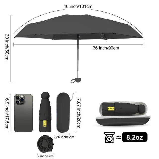 Alt view image 3 of 7 - Compact Travel Umbrella - Mini Manual Umbrella for Purse, Windproof & UPF 50+ Sun & Rain Protection, Lightweight Portable Folding with Case for Women, MenKids (Black 02)