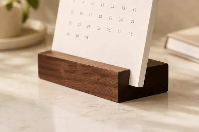 Alt view image 4 of 7 - (2 Pack) Wood Calendar Stands - Desk Calendar Base - Wooden Block - Monthly Desk Card Refill Holder - Office Home Gift Decor (Black Walnut Wood)