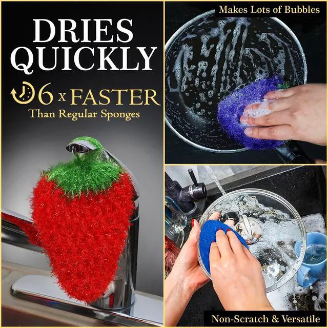 Alt view image 4 of 7 - Non-Scratch Dish Scrubber-Long Lasting & Odorless, Safe on Non-Stick, Cast Iron, Glass and Other Surfaces, Reusable Kitchen Sponge Alternative for Kitchen, Bathroom & Floors (Pack of 3)