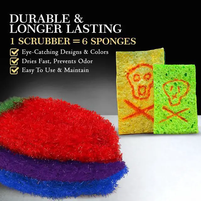Alt view image 6 of 7 - Non-Scratch Dish Scrubber-Long Lasting & Odorless, Safe on Non-Stick, Cast Iron, Glass and Other Surfaces, Reusable Kitchen Sponge Alternative for Kitchen, Bathroom & Floors (Pack of 3)