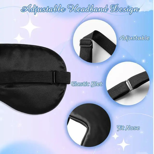 Alt view image 3 of 6 - 8 Pcs Sleep Mask, Silk Eye Mask for Sleeping with Adjustable Strap, Blackout Sleeping Eye Blindfold Soft Silk Mask for Men Women Adults (Black)