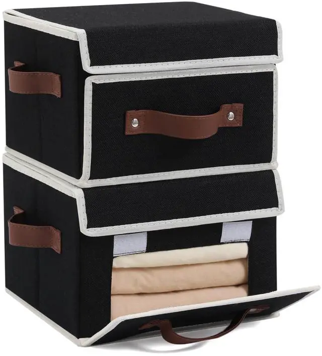 Main image of 2PCS Storage Bins Box with Lids Front Window PU Leather Handles