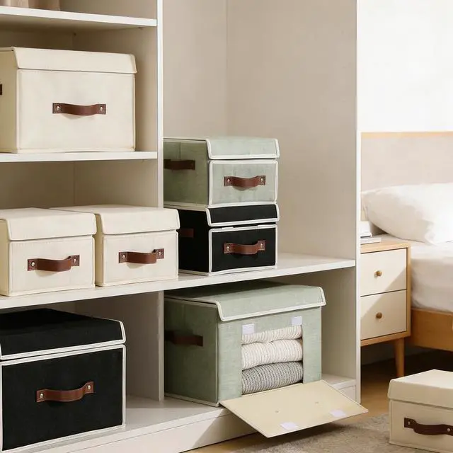 Alt view image 6 of 7 - 2PCS Storage Bins Box with Lids Front Window PU Leather Handles