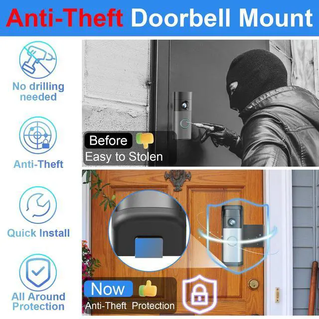 Alt view image 3 of 7 - Anti-Theft Doorbell Mount Compatible with Ring Newest 2026 Battery Doorbell/Plus/Pro, No Drill Wireless Video Camera Doorbell Bracket with Rain Cover for Apartment Rental, Not for Security Door