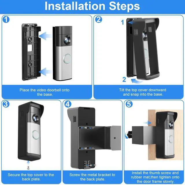 Alt view image 6 of 7 - Anti-Theft Doorbell Mount Compatible with Ring Newest 2026 Battery Doorbell/Plus/Pro, No Drill Wireless Video Camera Doorbell Bracket with Rain Cover for Apartment Rental, Not for Security Door