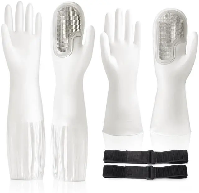 Main image of 2 Pairs Silicone Dishwashing Gloves, Reusable Rubber Scrub Cleaning for Washing Dishes Gloves, for Housework, Kitchen, Bathroom