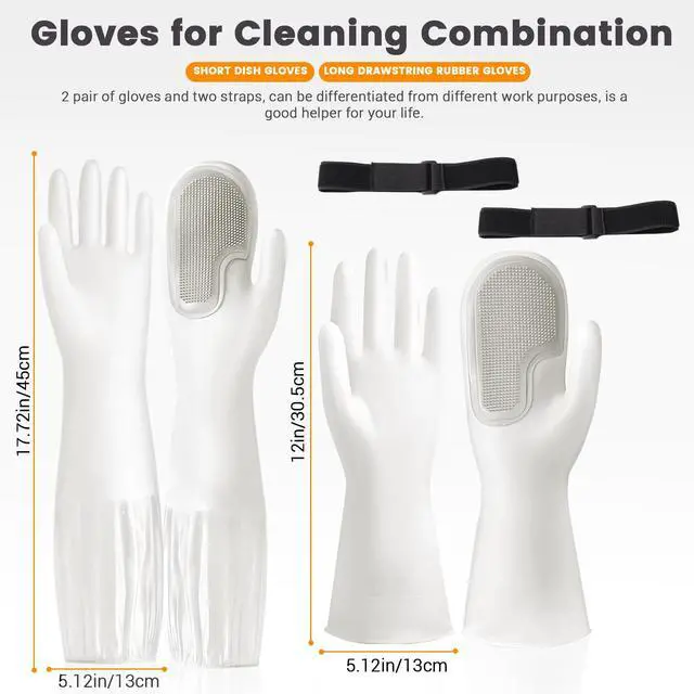 Alt view image 2 of 7 - 2 Pairs Silicone Dishwashing Gloves, Reusable Rubber Scrub Cleaning for Washing Dishes Gloves, for Housework, Kitchen, Bathroom