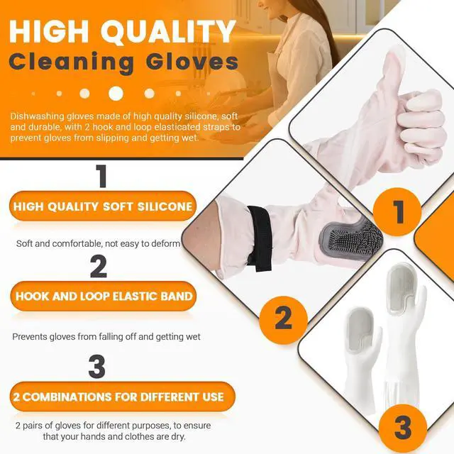 Alt view image 3 of 7 - 2 Pairs Silicone Dishwashing Gloves, Reusable Rubber Scrub Cleaning for Washing Dishes Gloves, for Housework, Kitchen, Bathroom