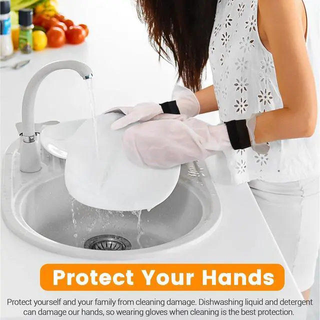 Alt view image 7 of 7 - 2 Pairs Silicone Dishwashing Gloves, Reusable Rubber Scrub Cleaning for Washing Dishes Gloves, for Housework, Kitchen, Bathroom