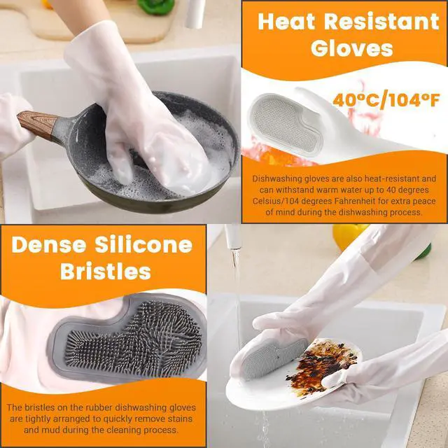 Alt view image 4 of 7 - 2 Pairs Silicone Dishwashing Gloves, Reusable Rubber Scrub Cleaning for Washing Dishes Gloves, for Housework, Kitchen, Bathroom