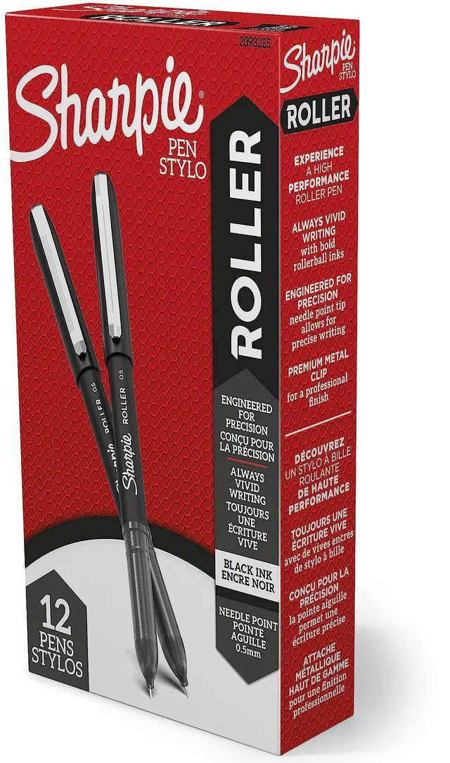 Main image of Needle Point Rollerball Pens, 0.5mm, Black Ink, 12 Count - Stationary, Writing, Bullet Journaling, Office Supplies