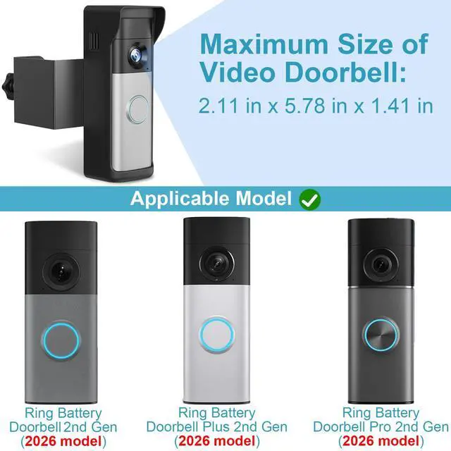 Alt view image 2 of 7 - 2026 Upgrade Anti-Theft Video Doorbell Mount for Ring Newest Battery Doorbell/Plus/Pro(2nd Gen), Adjustable No-Drill Mounting Video Camera Doorbell Cover Holder for Home Rentals, Not for Security Door