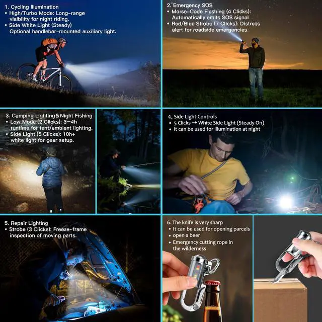 Alt view image 6 of 7 - Emergency Keychain Flashlight3 in 1, Rechargeable 500 Lumens EDC Tool with Red/Blue Strobe, 1000mAh USB-C Charging, IPX7 Waterproof, Portable Flashlight for Emergencies (Silver)