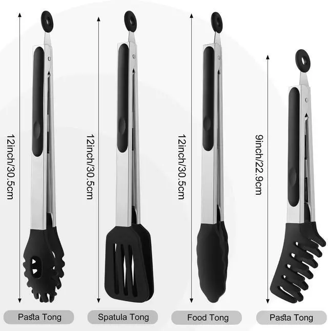 Alt view image 2 of 7 - 4 PCS Kitchen Tongs with Silicone Tips, 9" & 12" Silicone Tongs for Cooking