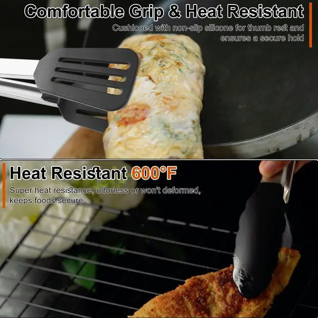 Alt view image 3 of 7 - 4 PCS Kitchen Tongs with Silicone Tips, 9" & 12" Silicone Tongs for Cooking