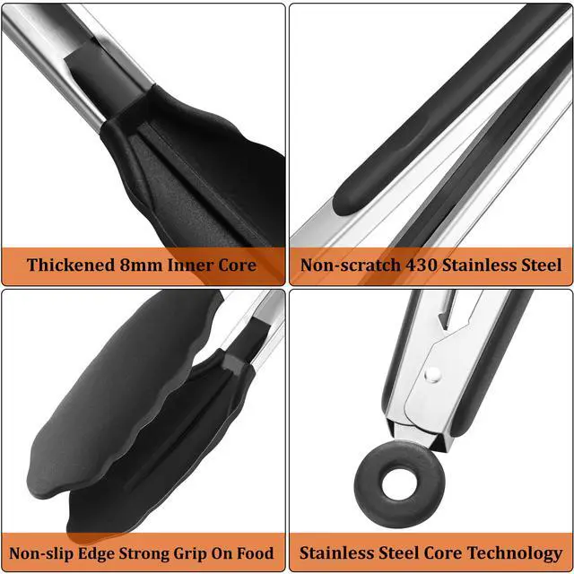 Alt view image 6 of 7 - 4 PCS Kitchen Tongs with Silicone Tips, 9" & 12" Silicone Tongs for Cooking
