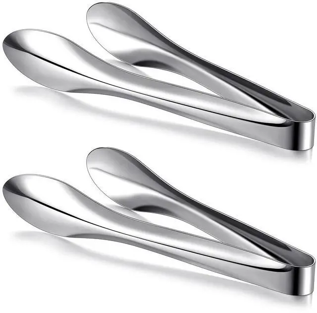 Main image of 2 Pack Polished Stainless Steel Serving Tongs 9 Inch Metal Food Silver Tong for Buffet Salad BBQ Grilling Heavy Duty Kitchen Utensils for Cooking Catering Wedding Party