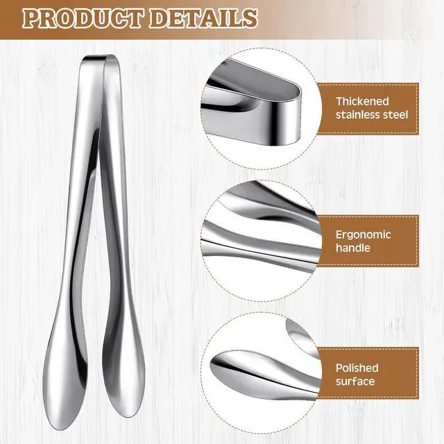Alt view image 4 of 7 - 2 Pack Polished Stainless Steel Serving Tongs 9 Inch Metal Food Silver Tong for Buffet Salad BBQ Grilling Heavy Duty Kitchen Utensils for Cooking Catering Wedding Party