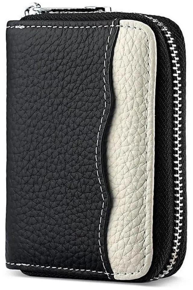 Main image of RFID 20 Slots Credit Card Holder Genuine Leather Small Wallet for Women or Men with Zipper