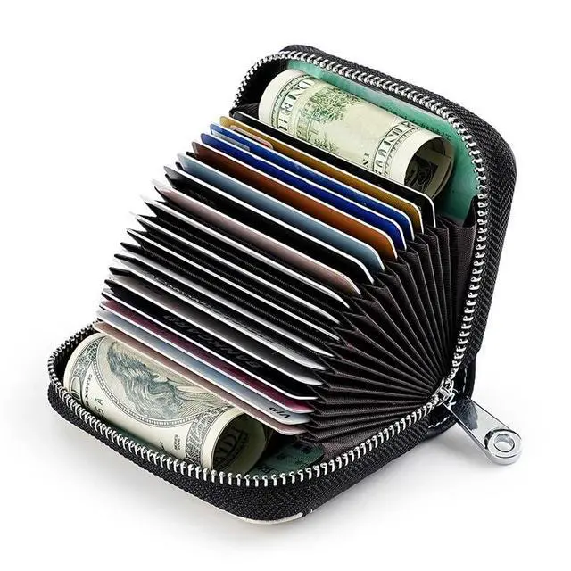 Alt view image 2 of 7 - RFID 20 Slots Credit Card Holder Genuine Leather Small Wallet for Women or Men with Zipper