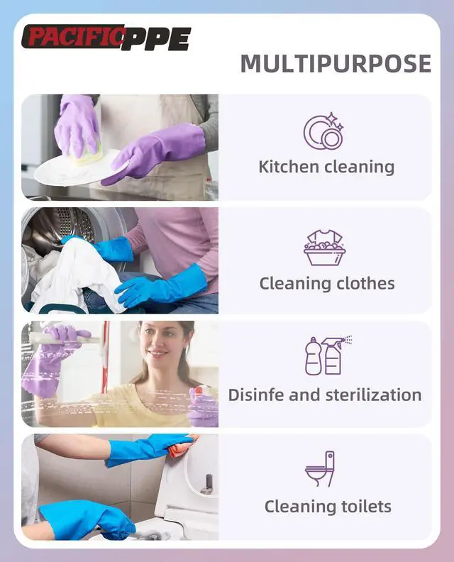 Alt view image 6 of 7 - 2 Pairs Cleaning Gloves, Cotton Liner, Purple+Blue, Small