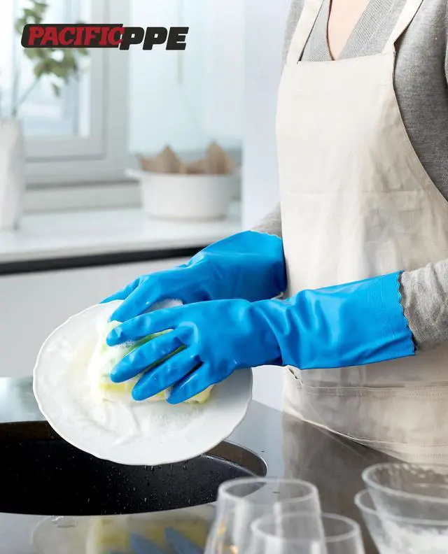 Alt view image 7 of 7 - 2 Pairs Cleaning Gloves, Cotton Liner, Purple+Blue, Small