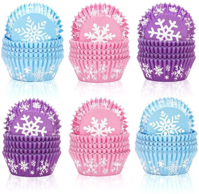 Main image of 600Pcs Winter Snowflake Cupcake Liners Pink Blue Purple Snowflake Cupcake Muffin Wrappers 2 x 1.2 Inch Winter Snow Paper Cake Baking Cups for Xmas Birthday Party Decor Supplies