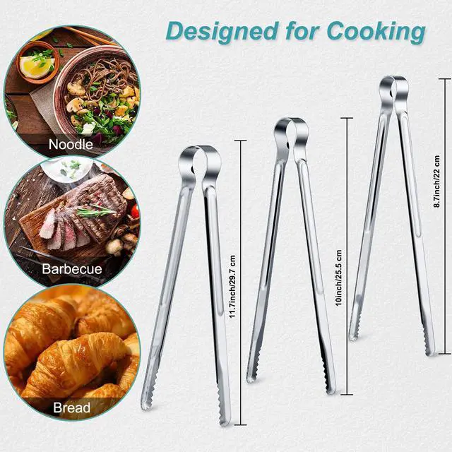 Alt view image 2 of 6 - 3 Pieces 8.7 Inch,10inch,11.7inch Kitchen Tongs Set Stainless Steel Tongs Buffet Tongs Metal Utility Cooking Tong for Cooking Serving Barbecue Thanksgiving Halloween Christmas