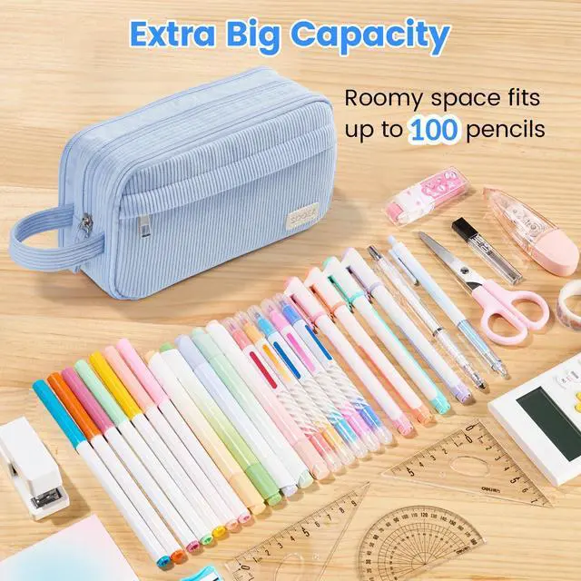 Alt view image 3 of 7 - High Capacity Pencil Case, Soft Corduroy Pencil Pouch