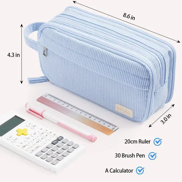 Alt view image 4 of 7 - High Capacity Pencil Case, Soft Corduroy Pencil Pouch