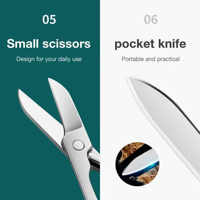 Alt view image 5 of 6 - Multifunctional Nail Clippers Stainless Steel Six Functions Nail Cutter Nail Files Small Knife Scissors (Small)