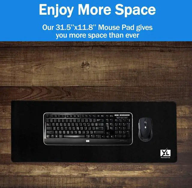 Alt view image 5 of 7 - Large Extended Gaming Desk Mousepad (800x300x3mm) - Nonslip Rubber Base and Water Spill Resistant Desktop Keyboard Mouse Mat - Anti-Fray Cloth - Black