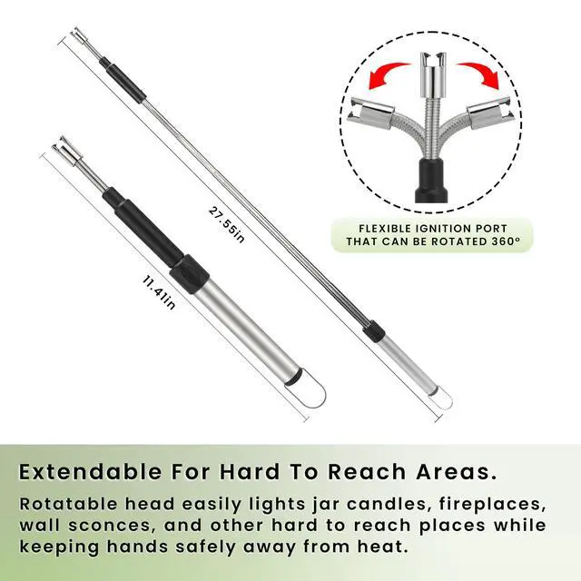 Alt view image 2 of 7 - Long Electric Arc Lighter Rechargeable USB Lighter, 360° Rotatable Flexible Neck Flameless, Extra Long Handle for Hard to Reach Areas, Candles, BBQ, Fireplace, Stove