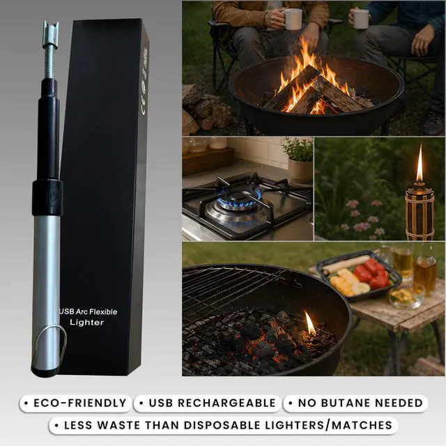 Alt view image 5 of 7 - Long Electric Arc Lighter Rechargeable USB Lighter, 360° Rotatable Flexible Neck Flameless, Extra Long Handle for Hard to Reach Areas, Candles, BBQ, Fireplace, Stove